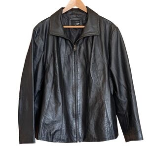 East 5th Black Genuine Leather Jacket 3X 90s Full Zip Moto Streetwear Casual Y2k